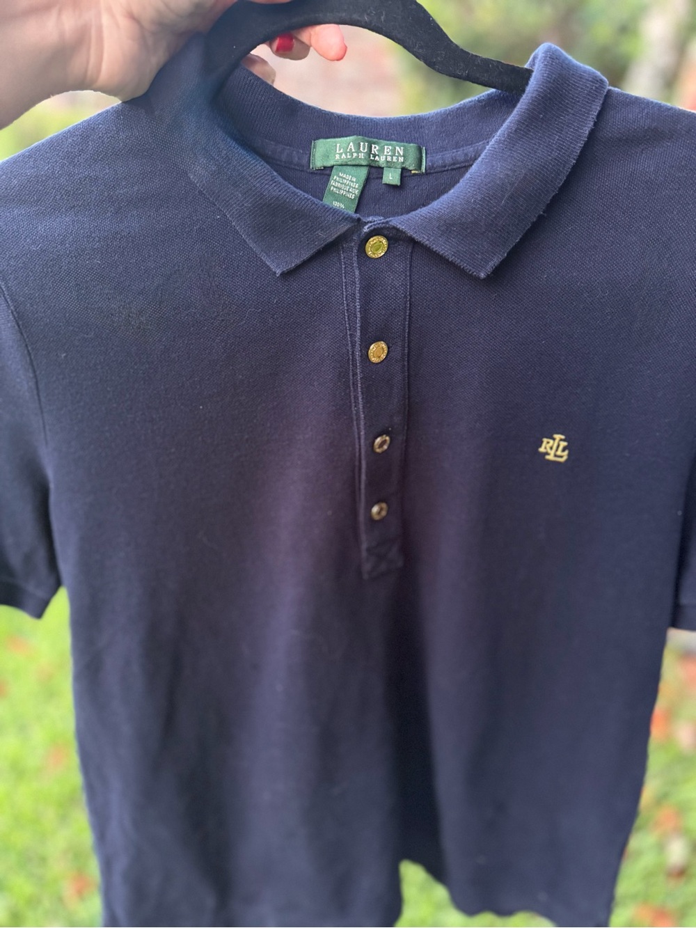 Lauren Ralph Lauren Navy Cotton Polo Shirt Gold RL Logo Women’s L